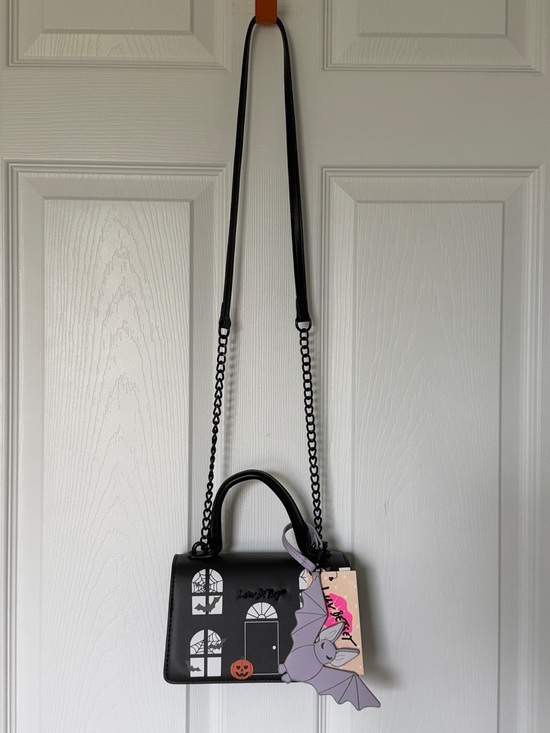 π BETSEY JOHNSON Haunted House Crossbody Bag with Bat Charm Black NWT - Picture 15 of 17